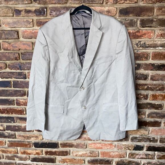 Haggar Suit Up System Tan Striped 2-Button Sports Coat Blazer Men's Size 48L - Picture 1 of 6